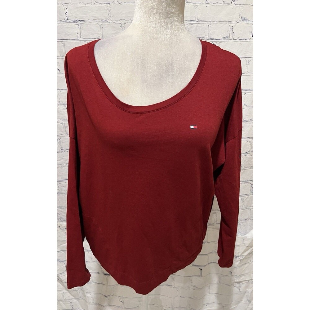 Tommy Hilfiger Women's Red Long Sleeve Solid Top W Pockets Size Medium